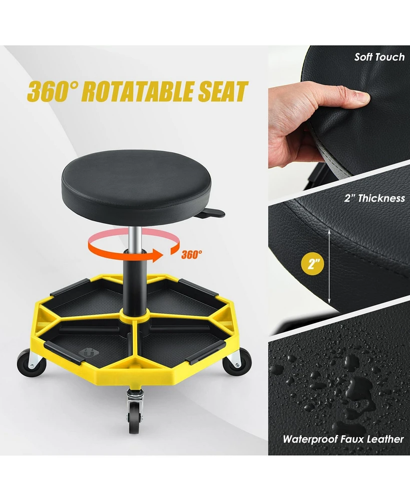 330 Lbs Capacity Pneumatic Rolling Mechanic Stool with Padded Seat