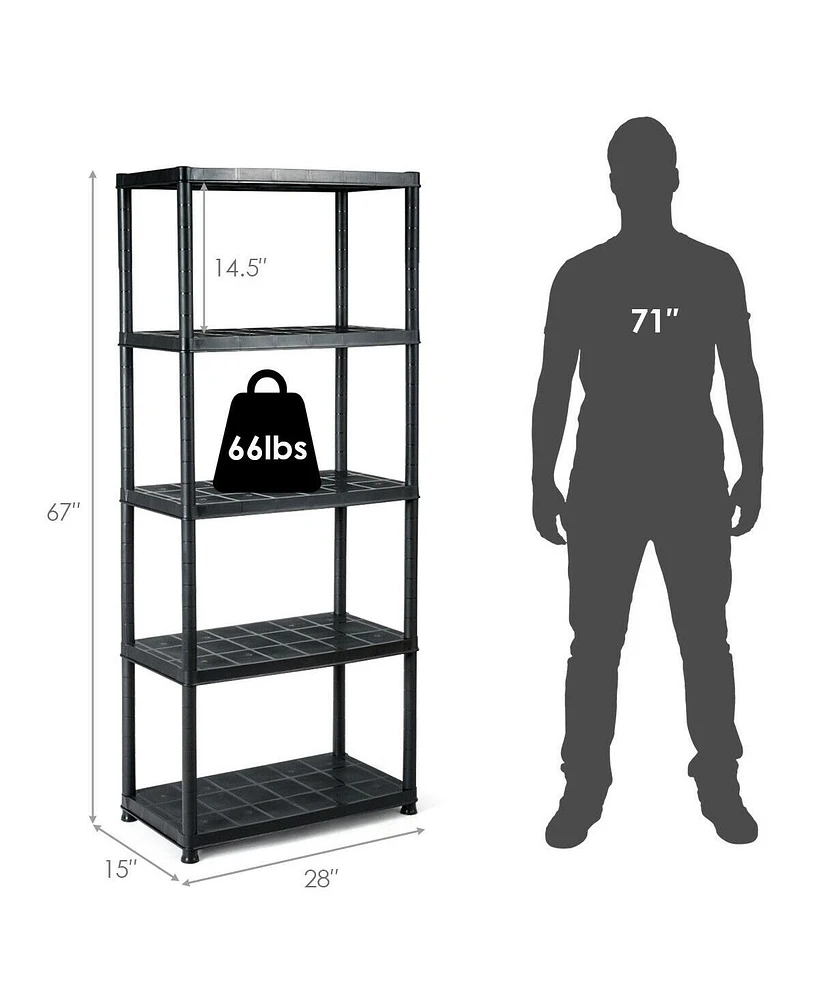 5-Tier Storage Shelving Freestanding Heavy Duty Rack in Small Space or Room Corner, Garage Storage Rack Black