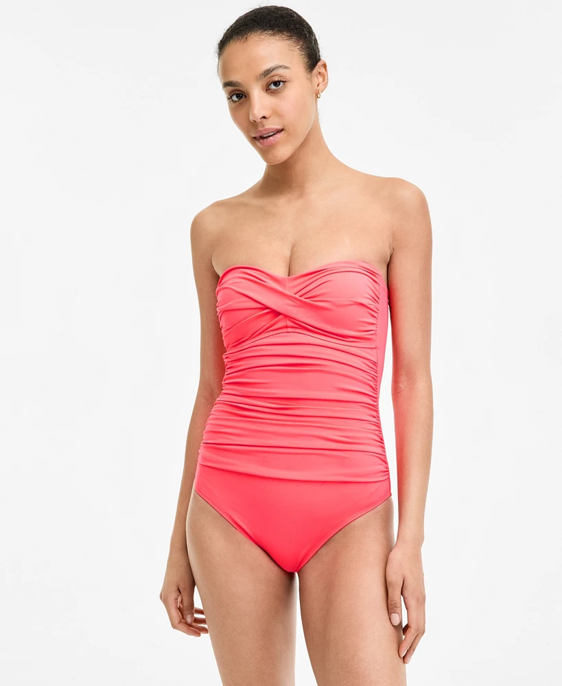 Anne Cole Twist-Front Ruched One-Piece Swimsuit