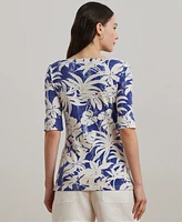 Lauren Ralph Lauren Petite Palm-Frond-Print Cotton Boatneck Tee