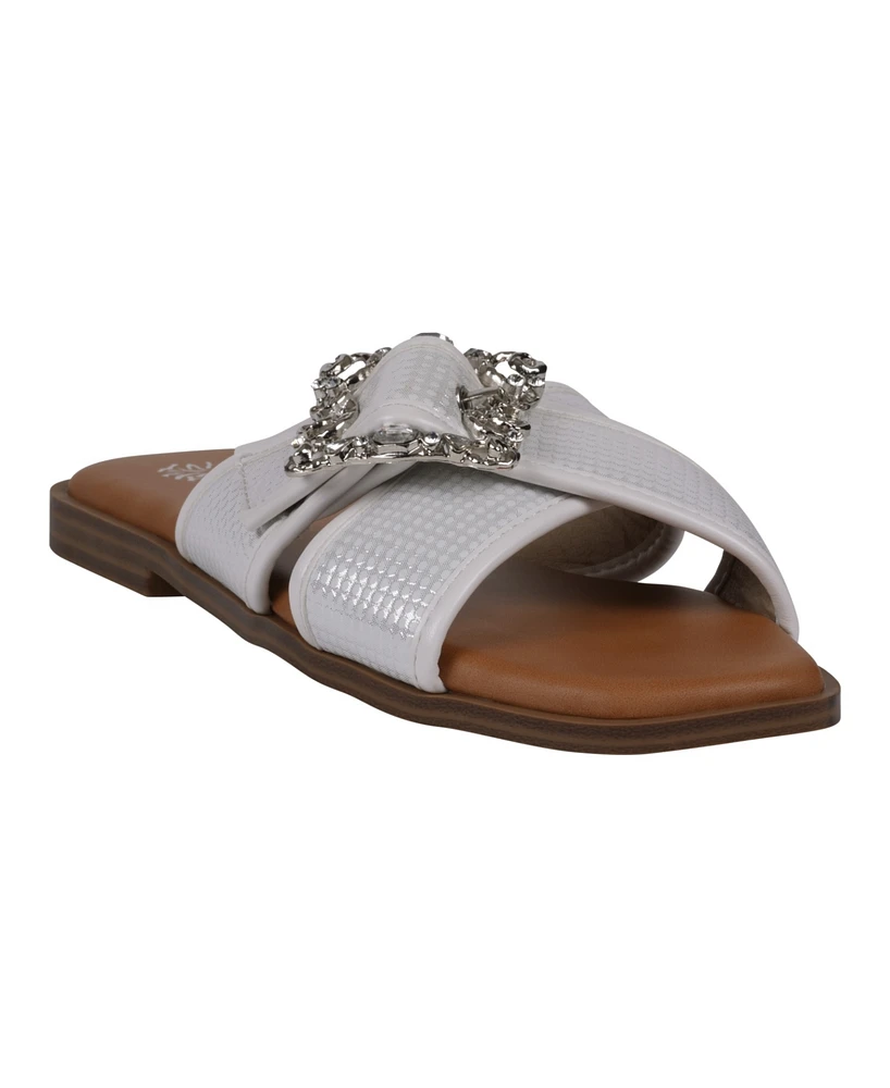 Gc Shoes Women's Ivy Embellished Buckle Slide Flat Sandals