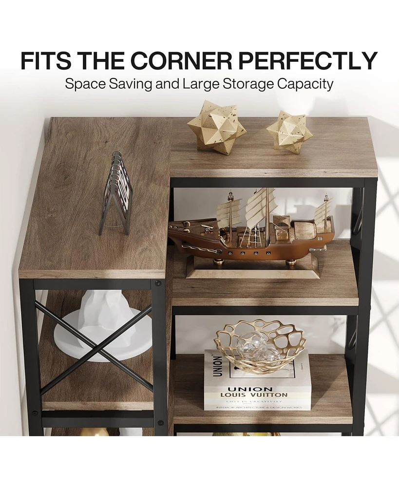 Tribesigns 7 Shelf Corner Bookcase, Industrial Large Corner Bookshelf