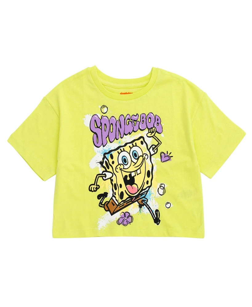 SpongeBob SquarePants Girls Cropped Boxy Drop Shoulder T-Shirt and Mesh Tulle Skort