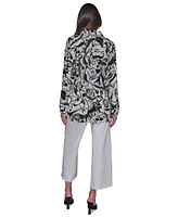 Karl Lagerfeld Paris Women's Motif-Print Oversized Button-Front Top