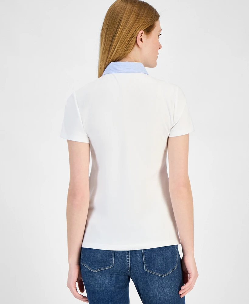 Tommy Hilfiger Women's Pique-Knit Striped-Collar Polo