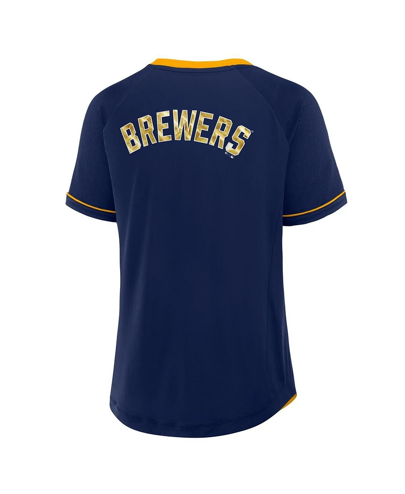 Fanatics Women's Navy Milwaukee Brewers League Diva Star Raglan V-Neck T-Shirt
