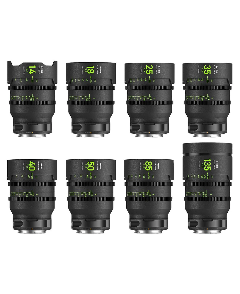 NiSi Athena Prime Cine Master 8-Lens Kit with 14mm T2.4, 25mm, 35mm, 40mm, 50mm, 85mm T1.9, 18mm, 135mm T2.2 Lens, Includes Filter Holder, Canon Rf