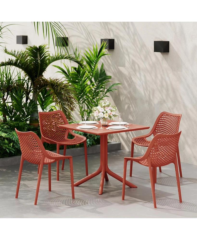 5-Piece Modern Square Patio Dining Table Set with Stackable Patio Dining Chairs