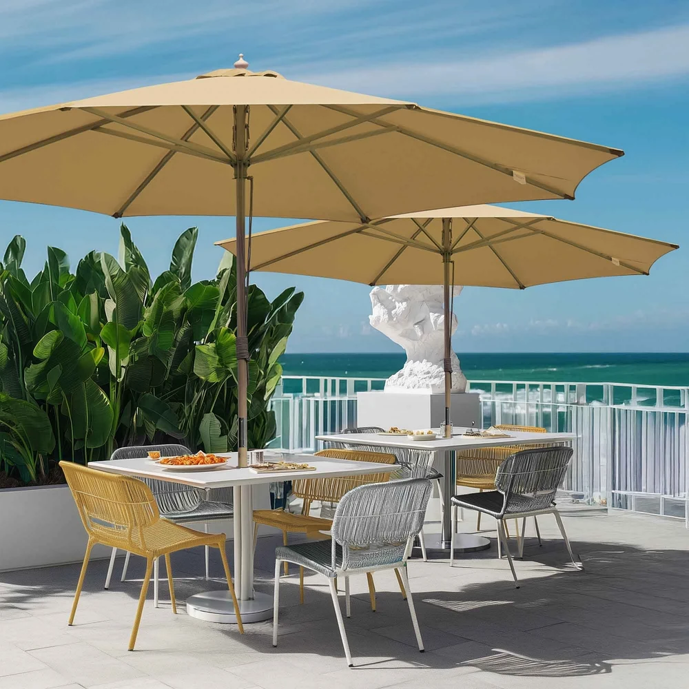 Yescom 13FT Large Outdoor Patio Umbrella UV30+ Wood 8 Rib Pole for Table Beach Yard Garden Wedding Deck Cafe Pool Tan