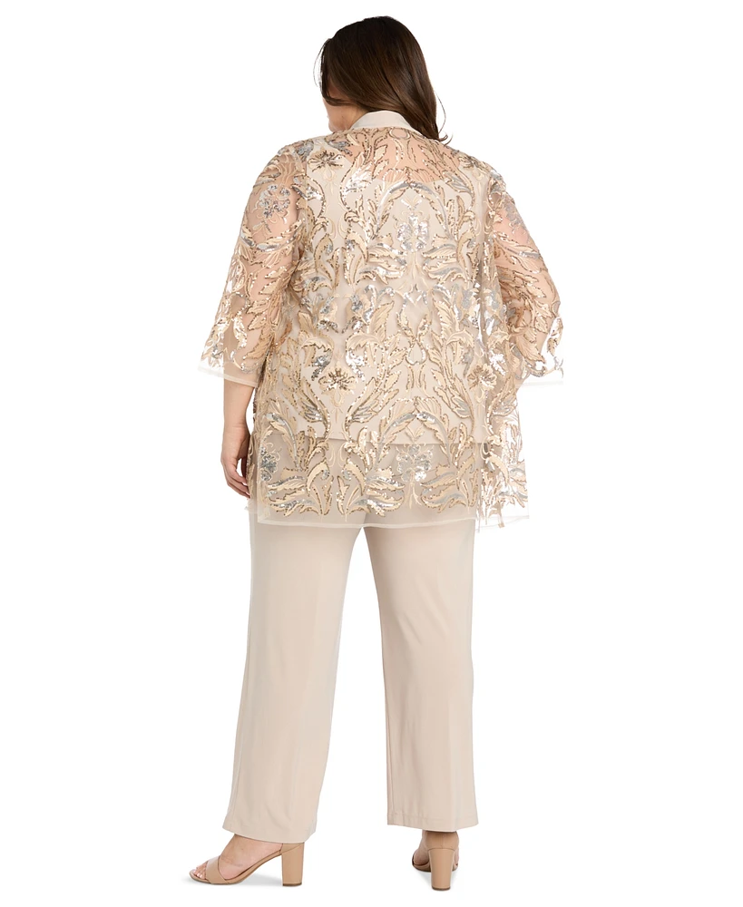 R & M Richards Plus 3-Pc. Embellished Jacket, Necklace Top Pant Set