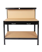 Steel Workbench Tool Storage Work Bench Workshop Tools Table W/Drawer and Peg Board 63"