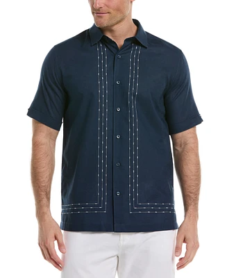 Cubavera Men's Classic-Fit L-Shape Embroidered Linen Blend Button-Down Shirt