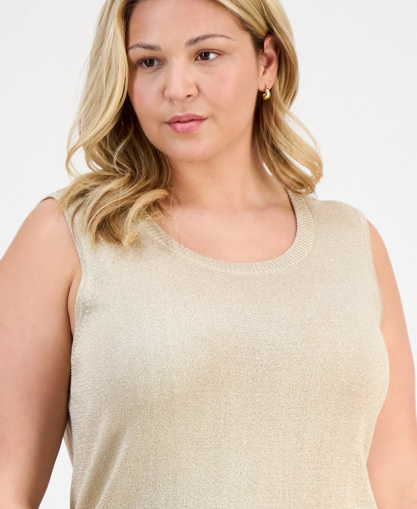 Jm Collection Plus Metallic Shine Sweater Tank Exclusively at Macy's