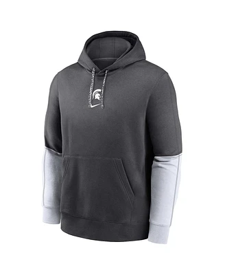 Nike Big Boys and Girls Charcoal Michigan State Spartans 2024 Sideline Club Fleece Color Block Pullover Hoodie