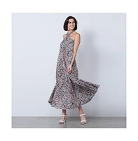 Etcetera Women's Floral Print Cotton Halter Dress Chloris