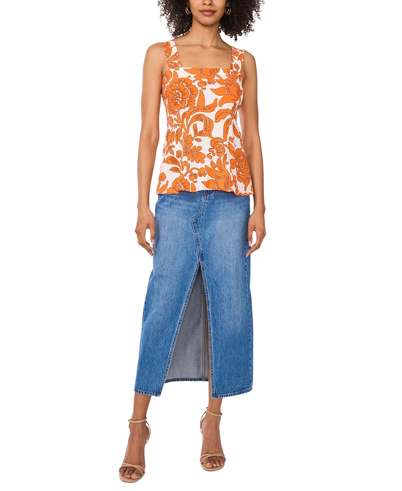 Vince Camuto Women's Floral Square-Neck Smocked-Back Sleeveless Top