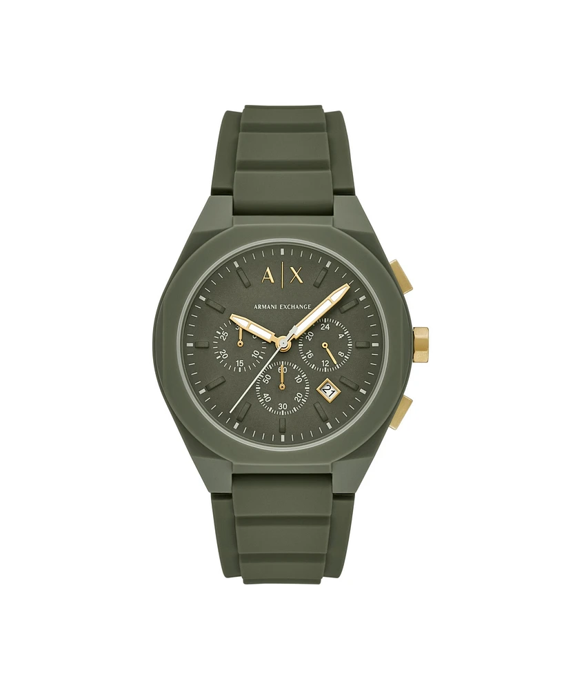 A|X Armani Exchange Men's Sync Quartz Chronograph Green Silicone Watch, 44mm