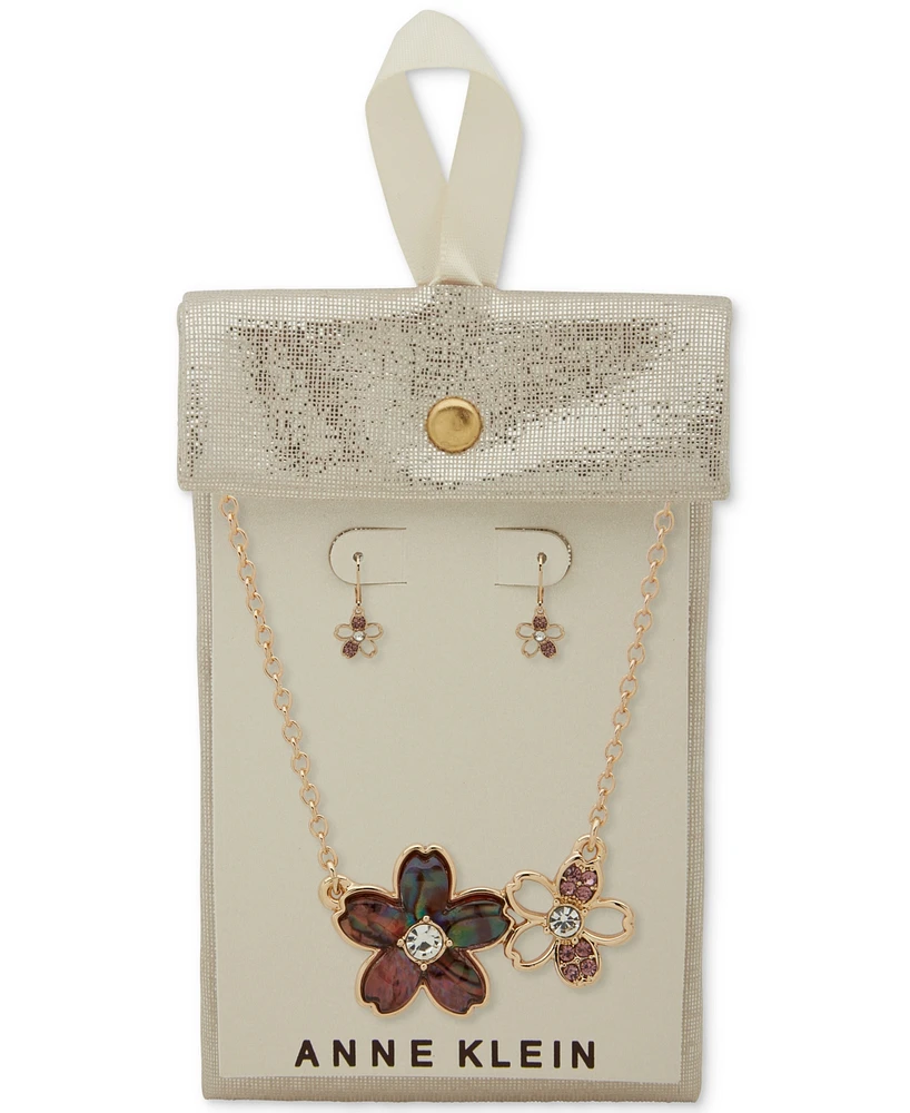 Anne Klein Gold-Tone 2-Pc. Set Stone & Crystal Pendant Necklace Matching Drop Earrings