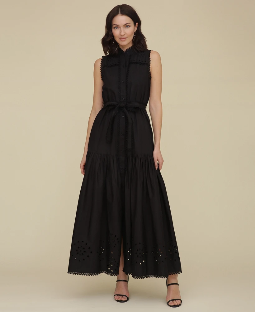 Avec Les Filles Women's Cotton Eyelet Sleeveless Maxi Dress