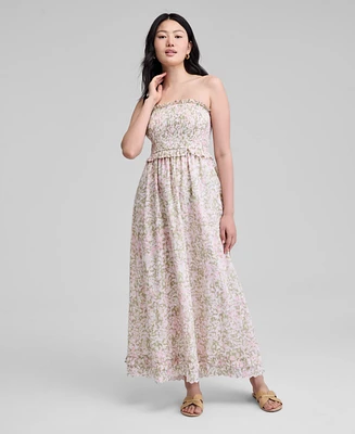 And Now This Women's Cotton Smocked Strapless Maxi Dress