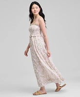 And Now This Women's Cotton Smocked Strapless Maxi Dress