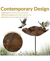Outdoor Staked Metal Bird Bath with Bird Figurine - Copper Uv-Resistant Finish - 34.25" H