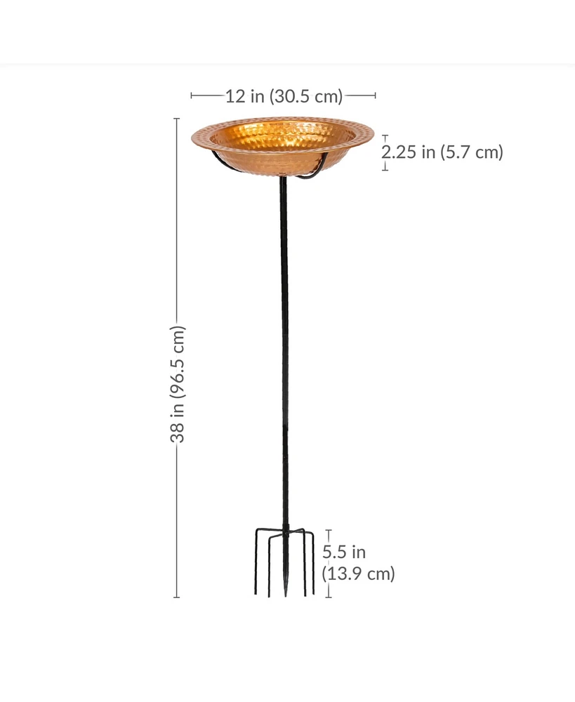 Outdoor Staked Bird Bath or Bird Feeder with Copper Finish and Step-In Stake - 38"