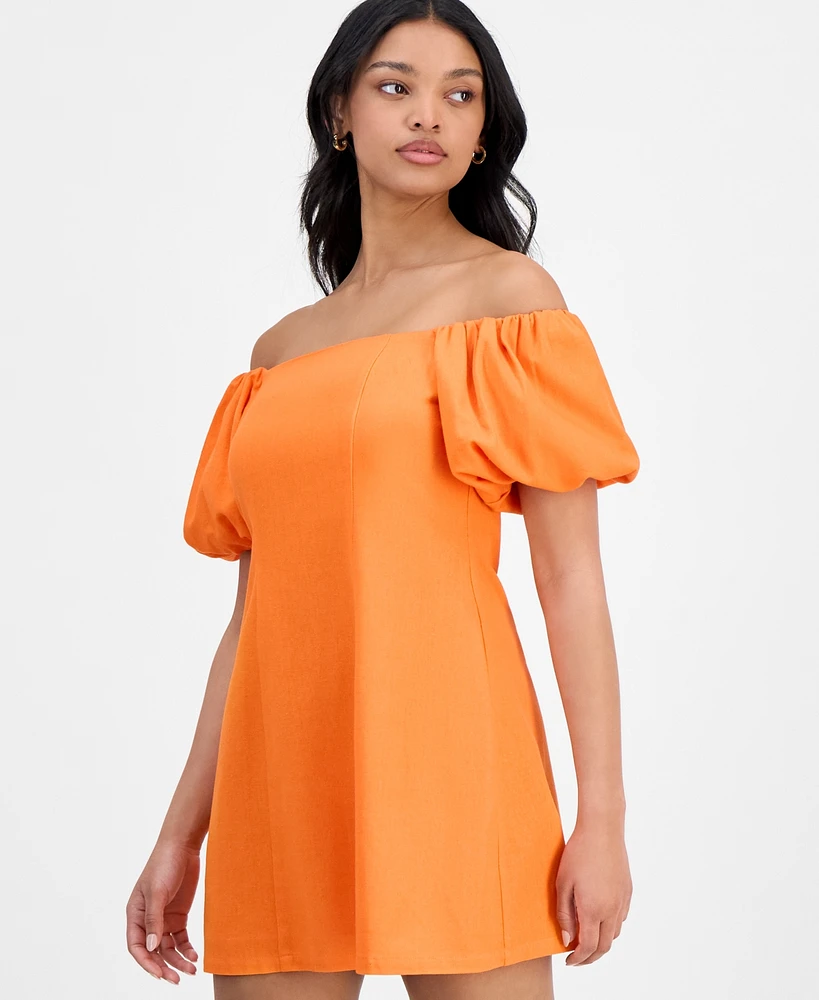 Bar Iii Women's Off-The-Shoulder Balloon-Sleeve A-Line Dress, Exclusively at Macy's