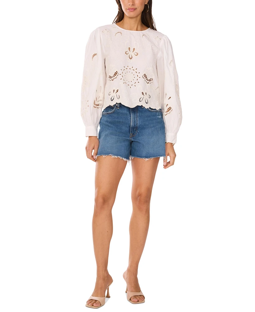 Vince Camuto Women's Lattice-Trim Embroidered Top