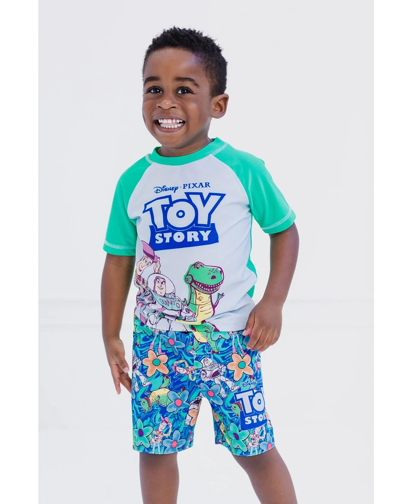 Toy Story Toddler Boys Disney Pixar Pullover Rash Guard and Swim Trunks Outfit Set