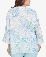 Alfred Dunner Plus St. Thomas Tropical Embroidered Button Front Top