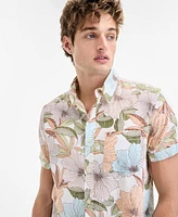 Sun + Stone Men's Duke Short Sleeve Floral Print Linen Blend Button-Front Shirt, Exclusively at Macy's