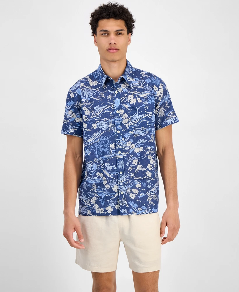 Sun + Stone Men's Marley Short Sleeve Abstract Print Linen Blend Button-Front Shirt, Exclusively at Macy's