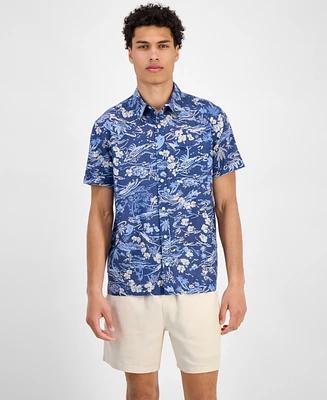 Sun + Stone Men's Marley Short Sleeve Abstract Print Linen Blend Button-Front Shirt, Exclusively at Macy's