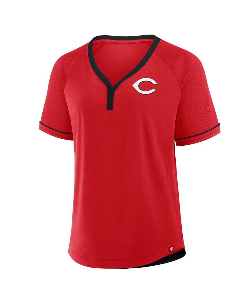 Fanatics Women's Red Cincinnati Reds League Diva Star Raglan V-Neck T-Shirt