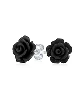 Bling Jewelry Romantic Delicate Pink Blue Yellow Green Black Purple White Red Floral Blooming 3D Carved 10MM Rose Flower Post Stud Earrings Lightweigh