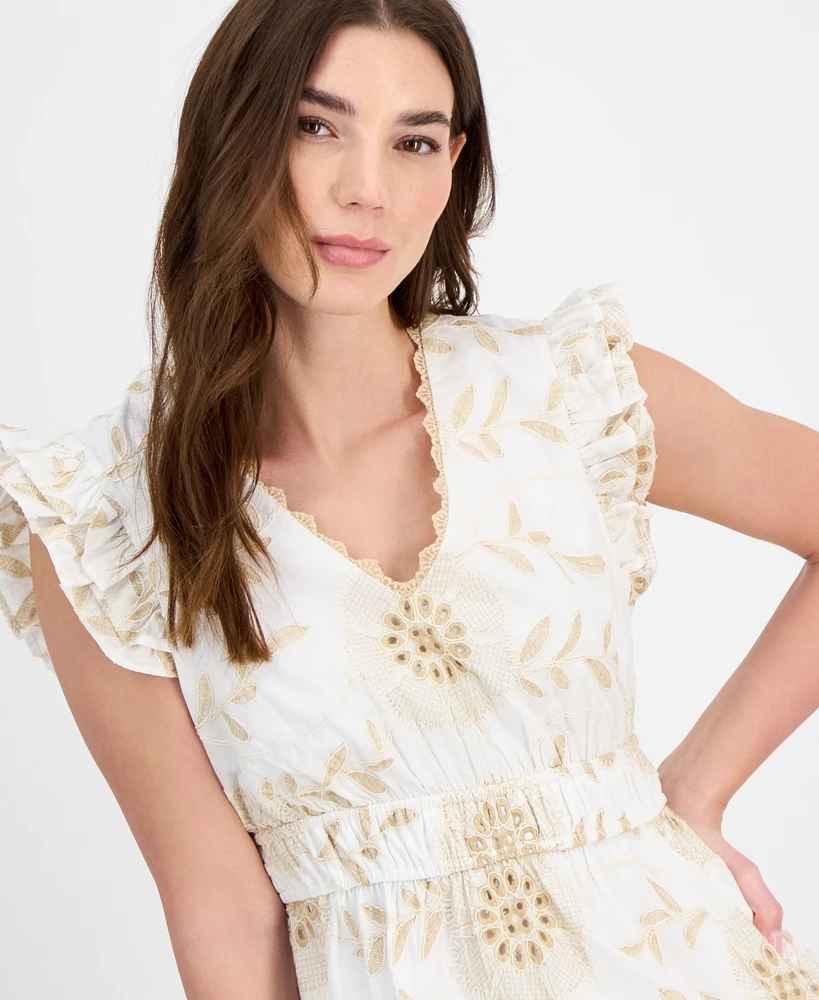 Anne Klein Petite V-Neck Ruffled Sleeveless Sun Dress