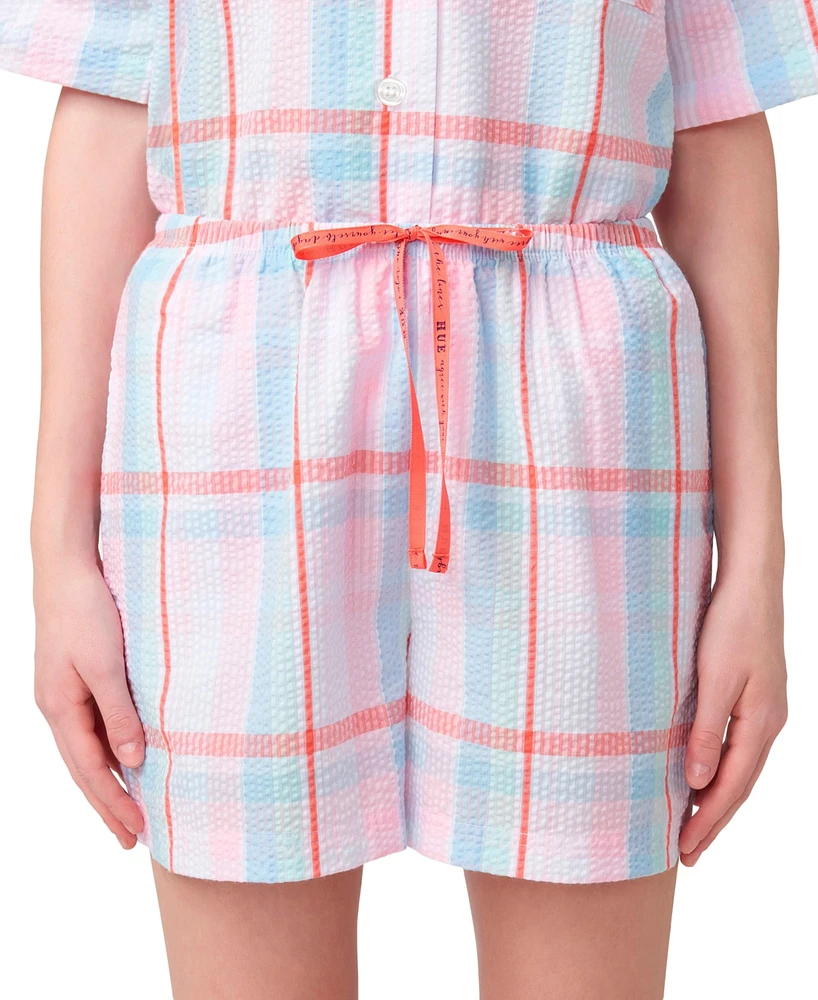 Hue Women's Plaid Seersucker Short-Sleeve Boxer Pajama Set