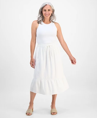 Style & Co Petite Cotton Gauze Tiered Pull-On Midi Skirt, Exclusively at Macy's