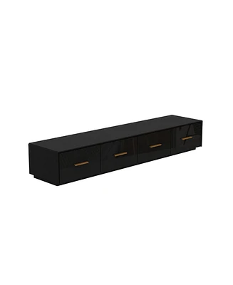 Tv stand with 4 drawers, media console with light strip, entertainment center in black wood
