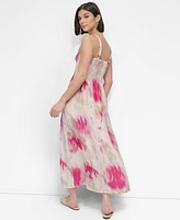Dkny Women's Printed Rumpled Voile Smocked Dress