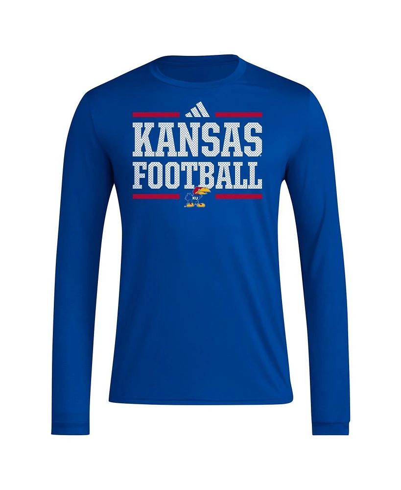 Adidas Men's Royal Kansas Jayhawks Locker Football Pre-Game Aeroready Long Sleeve T-Shirt
