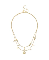Coach Signature Faux Stone Tea Rose Cultivated Pearl Layered Necklace