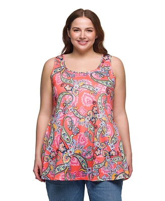 24seven Comfort Apparel Plus Size Casual Print Scoop Neck Tank Top
