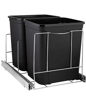 Pull Out Double Trash Can for Under Cabinet, Adjustable with Chrome Finish 17 x 21 In - Trash Can Not Included