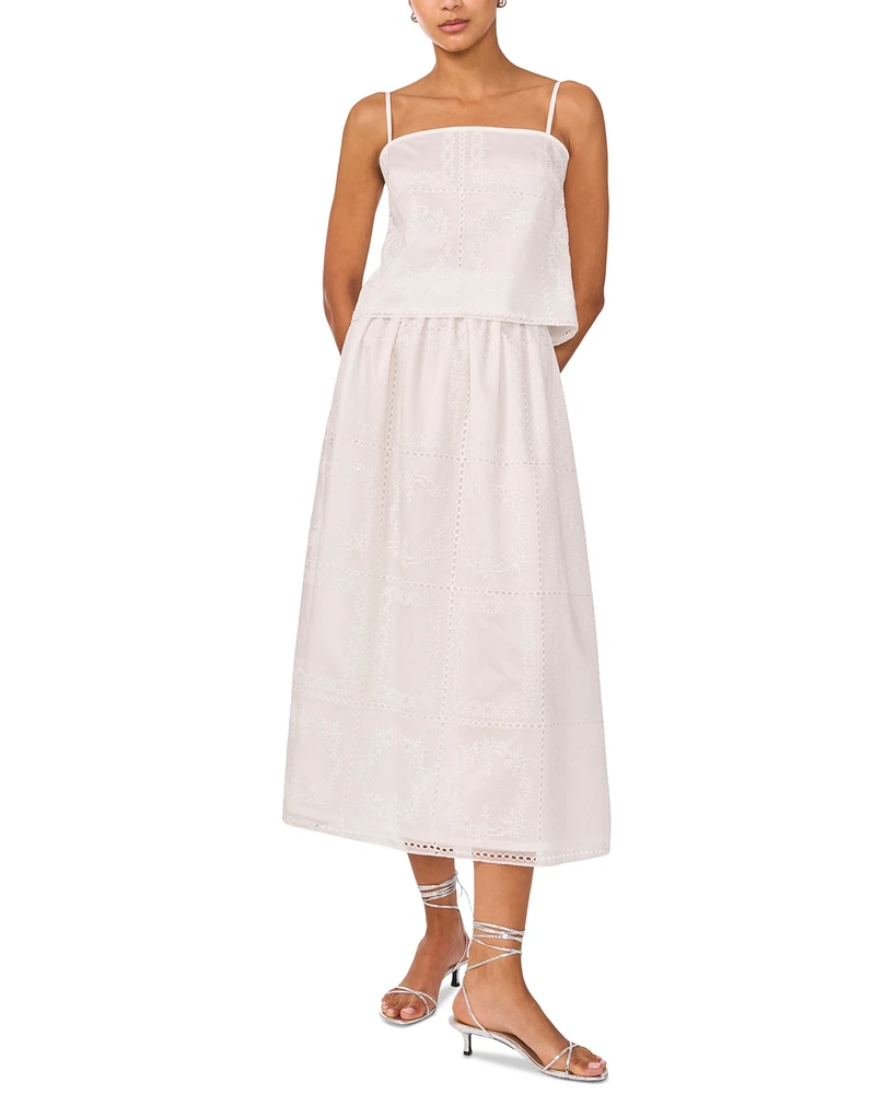 1.state Women's Embroidered Square Neck Sleeveless Blouse