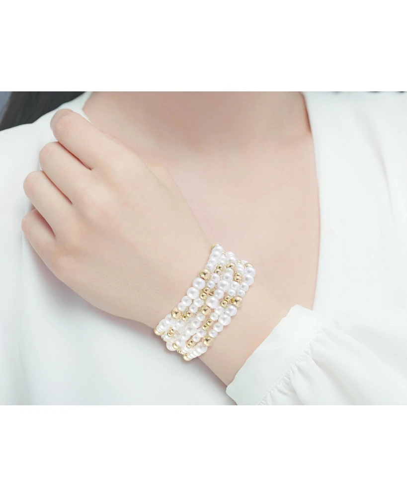 Laundry by Shelli Segal 4 Row Pearl and Gold Tone Beaded Magnetic Closure Bracelet