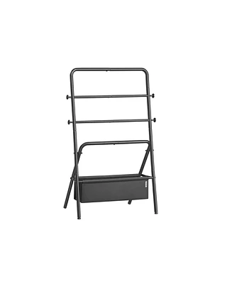 Foldable Towel Rack with 4 Hooks and Blanket Holder for Bathroom or Bedroom Use