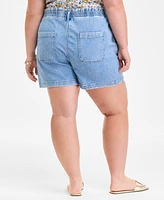 On 34th Trendy Plus Paper-Bag Elastic Waist Denim Shorts, Exclusively at Macy's