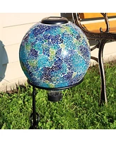 Glass Mosaic Garden Gazing Globe with Solar Light - 10" Blue